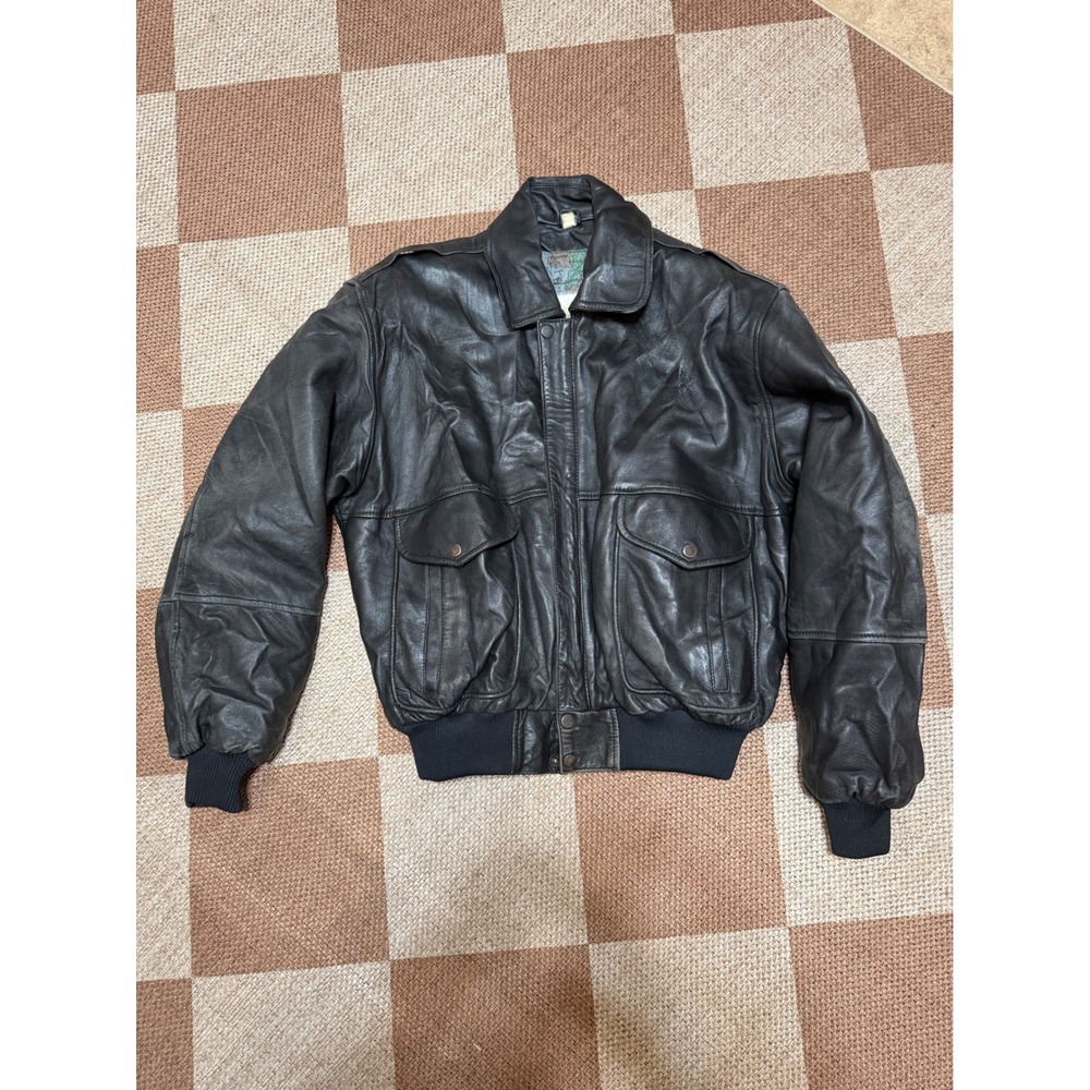 Vintage Black Leather Bomber Jacket Mens Large Flight A-2 Style Fingerhut RN